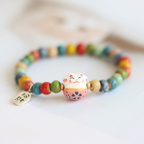 Muoti ja Lucky Cat -rannekoru tytöille Säädettävä värikäs helmi A3