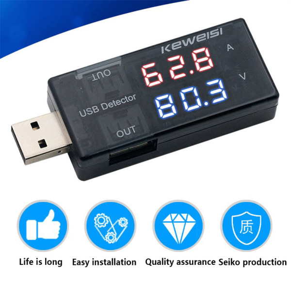 USB Strømspenning Ladedetektor Tester Batterivoltmeter