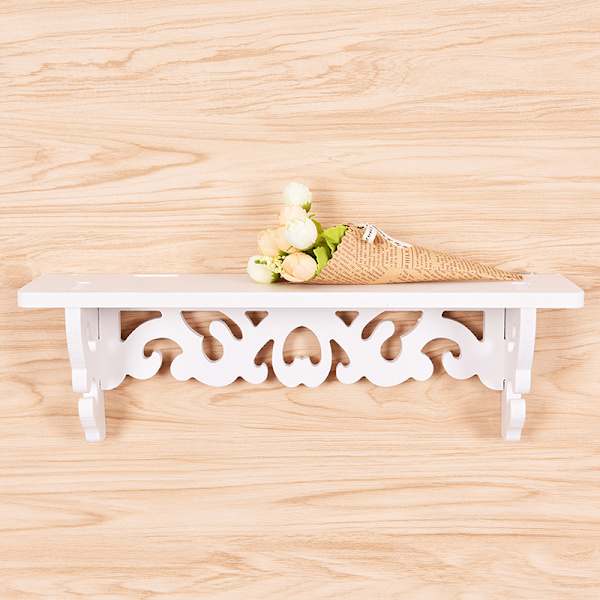 Hvid træ Væghylde Display Hængende Rack Opbevaringsvarer Hold White Medium