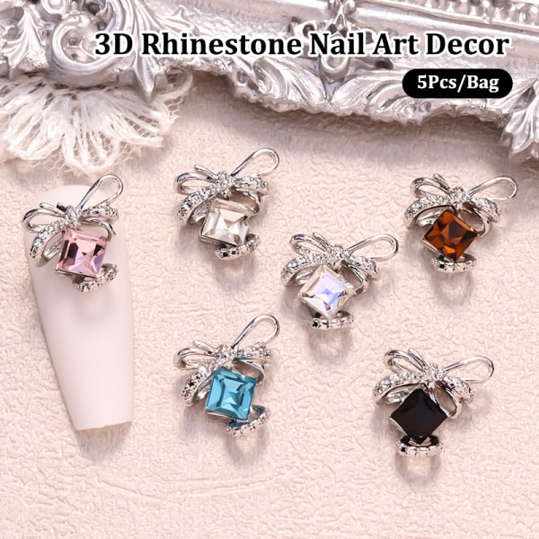 5 Stk Nail Diamond Nail Art Decor Butterfly Knot Farvet Diamond A6