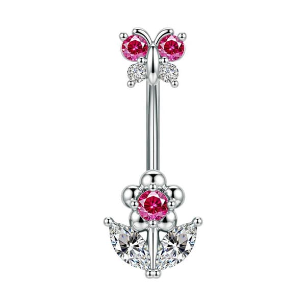 1 stk. rustfrit stål Zircon navlepiercing sommerfugl blomst A13