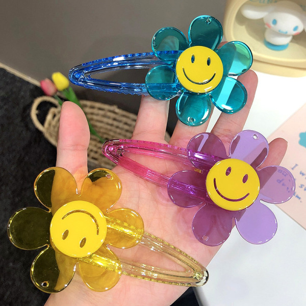 Candy Color Transparente solsikkehårclips Smiley Sunflower H A3