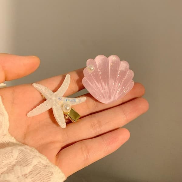 2 STK Elegante Søstjerne Skal Hårklemmer Hårnål Andenæb A1