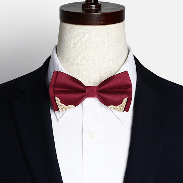 Menns sløyfe Metallhode Solid Noble Classic Polyester Butterfl Wine red