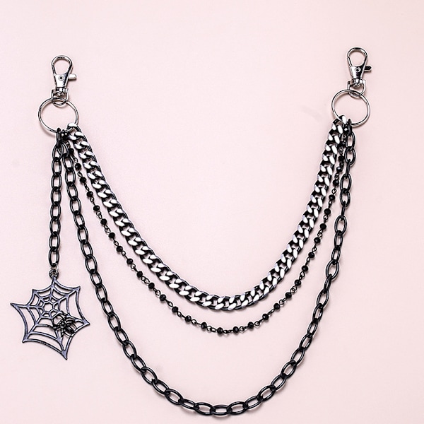 Muoti punk metallihousut -ketju Hip Hop Spider Web -riippuvaiset farkut Silver