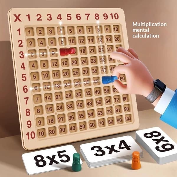 99 Multiplikationsbrädspel i trä Montessori för barn som lär sig 1Set