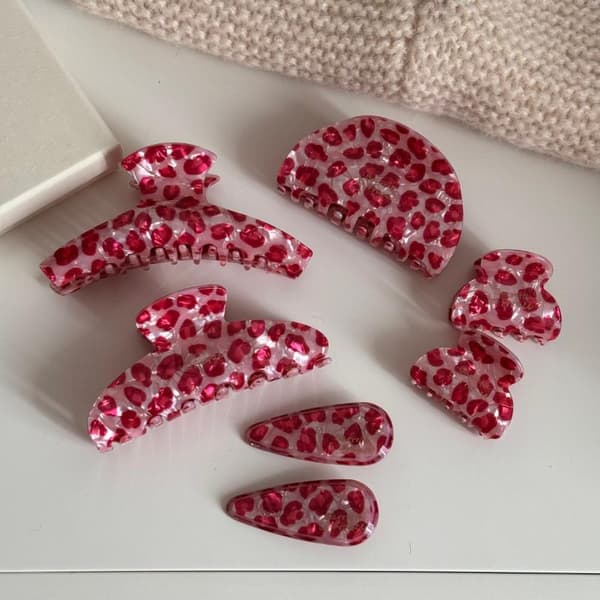Rosa leopardmönstrad hårklämma i ättiksyra, mångsidig håraccessoar 04