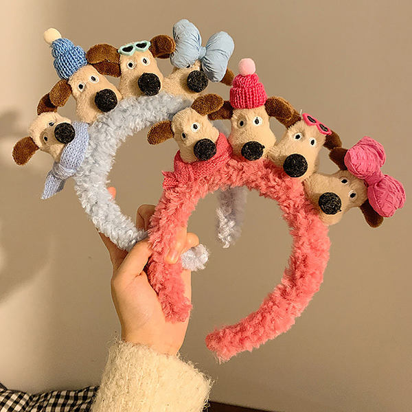 Pehmo Dog Doll HairBand Naisten Talvi e Sarjakuva Face Wash Hairb Pink