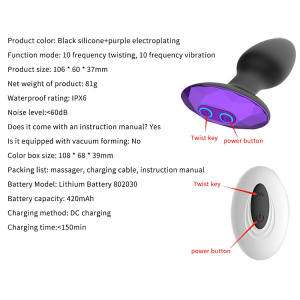 Fjernkontroll Analkule Vibrator Rumpe Trening Prostatamassasje Vibrator