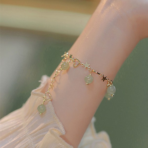 Hetian Jade-armbånd for kvinner Trendy Star Heart Tassel Charm B