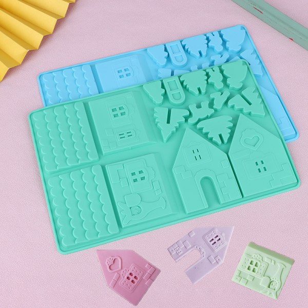 Silikoni rakennuspalikka Christmas House mold Gingerbr Green