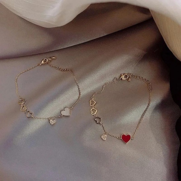 Enkelt kärleksarmband hona Rose Gold Wild Red Peach Heart Luck White