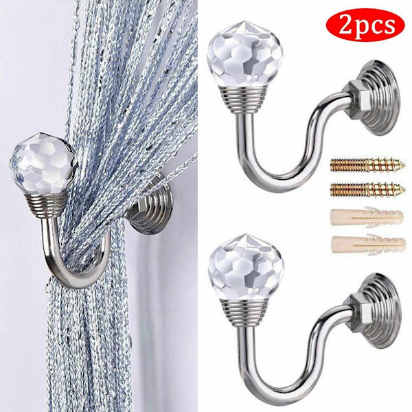 2x Krystal Gardin Holdback Hanger Væg Tie Backs Kroge Holder