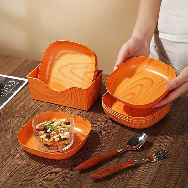 Serveringsfat i plast med trestruktur og oppbevaringsholder, uknuselig A1
