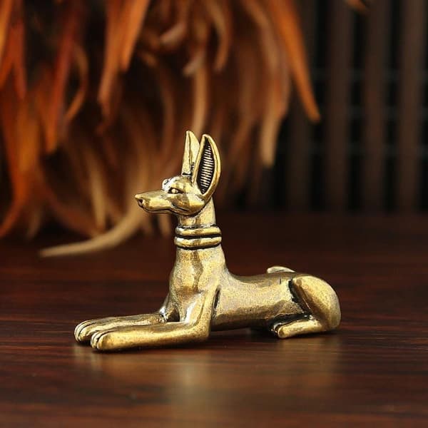 Messing egyptisk faraohundstatuefigurer Retro håndlaget Co 1pc