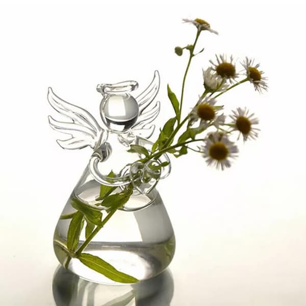 1 st ängelformad transparent glasblomvas hängande vas Ga