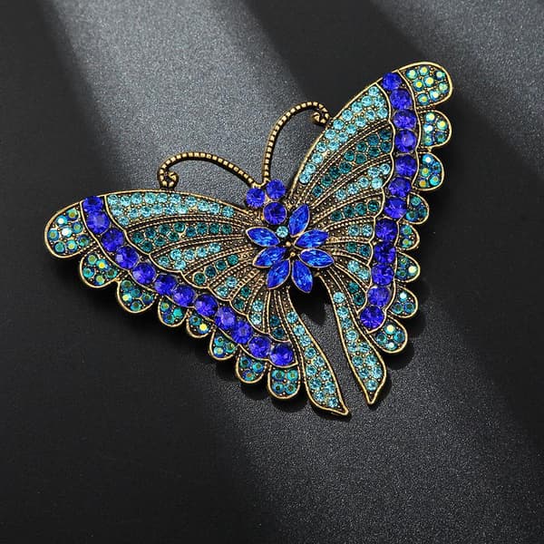 Retro innlagt Rhinestone sommerfuglbrosjer for kvinner kåpesmykke A3