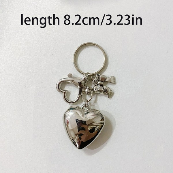 Y2K Vintage Heart Bowknot nøkkelring Sølvfarget metallnøkkelring B A1