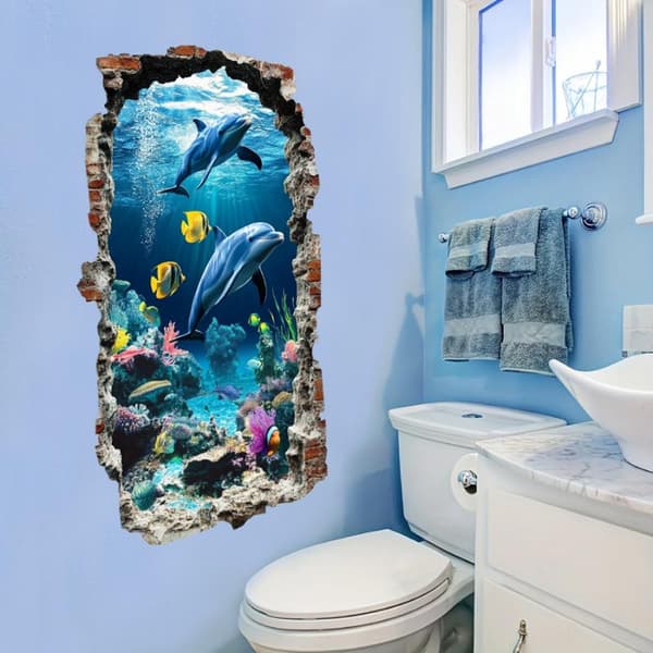 3D-seinätarra Ocean World Itsekiinnittyvä tarra puolimatta PVC