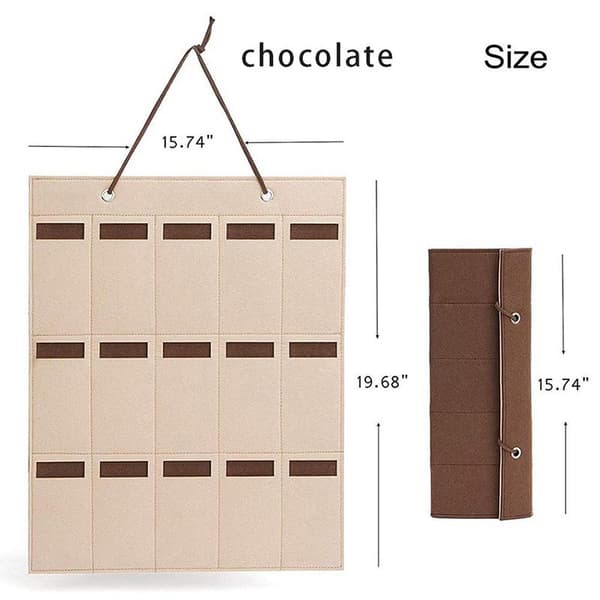 Filt hængende solbrilleorganizer 15 rum robust læderrem Brown
