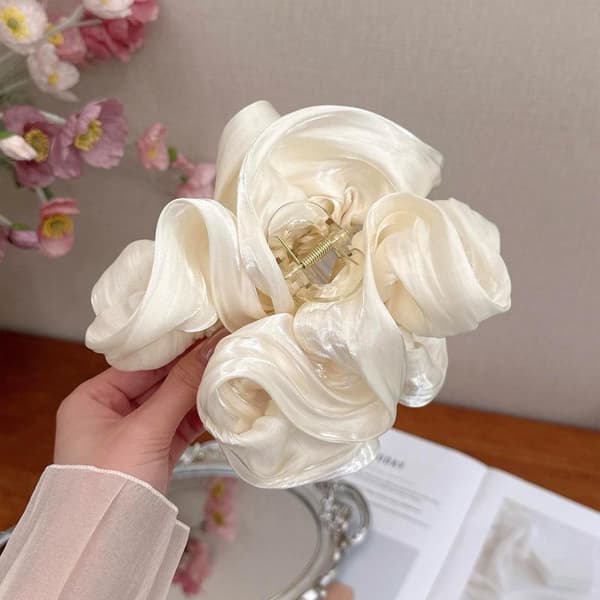 Bløde plisserede chiffonblomst bananhårklemmer skridsikre elegante A2
