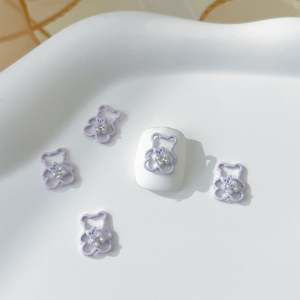 5st e Candy Color Bear Nageldekoration Kawaii 3D Hollow Bear N Purple
