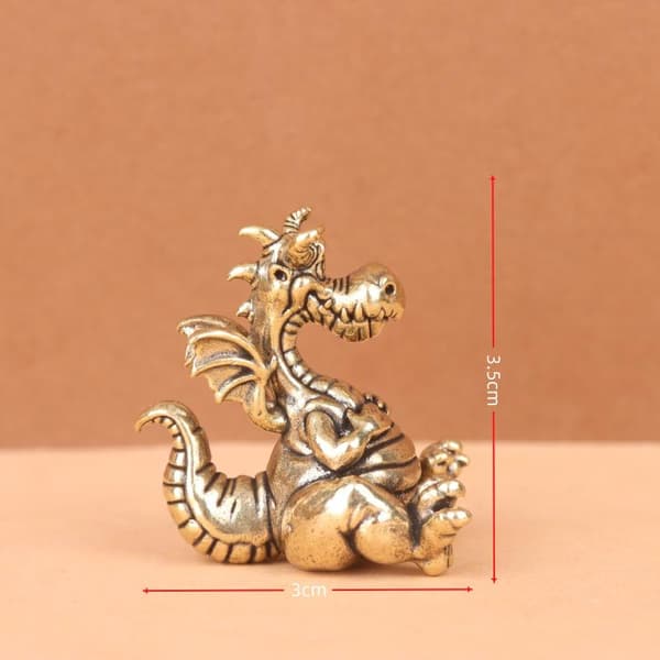 Vintage Messing Buttet Drage Miniature Statue Lykkedyr Indretning 1pc