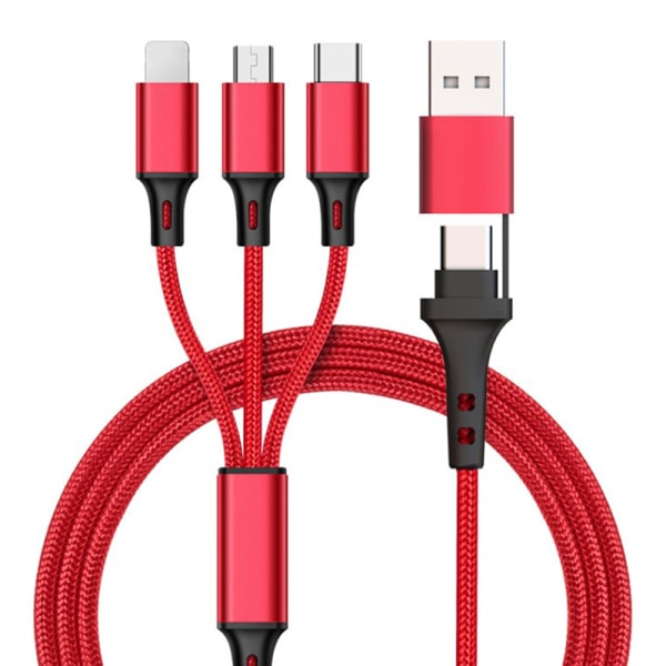 3 i 1 hurtigladeledning for telefon Micro USB Type C Lader Ca Red