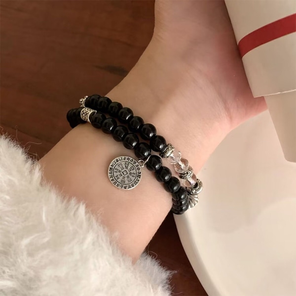 Svart beaded armbånd Tai Chi Bagua taoisme rosenkrans sjarm anheng A2