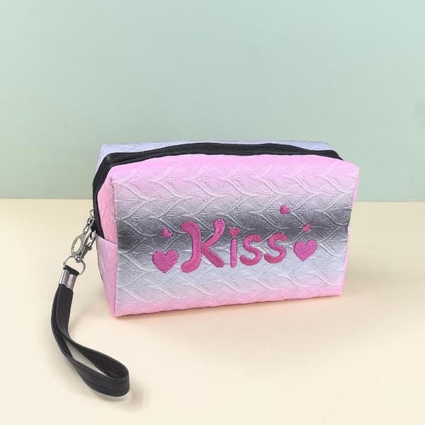 Modebroderet kyssebrev makeuptaske Ins Style Stor kapacitet Pink