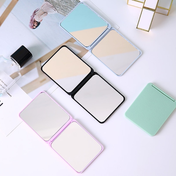 Plastisk sammenklappeligt spejl lommespejl makeup spejle sammenklappeligt kompakt C Green