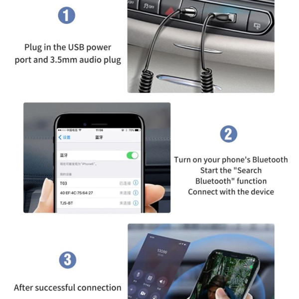 Trådløs Bluetooth 5.2 Aux-adapter for bilhøyttalermusikkdongel