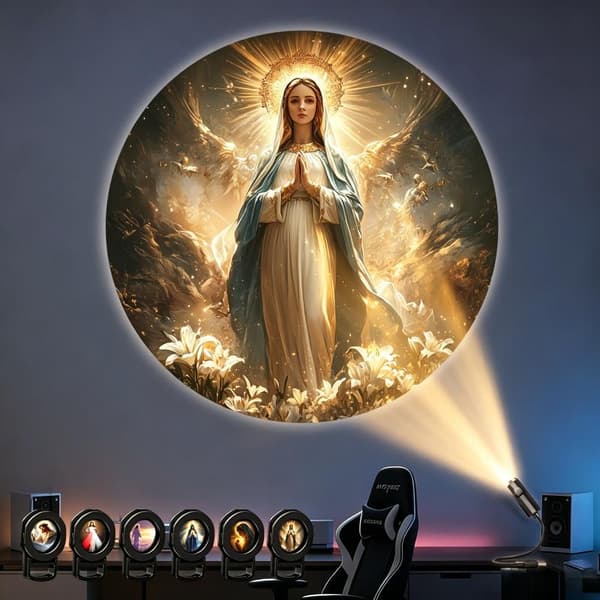 USB religiøs projektorlampe 6 mønstre kirke julekrybbe Maria H 1set