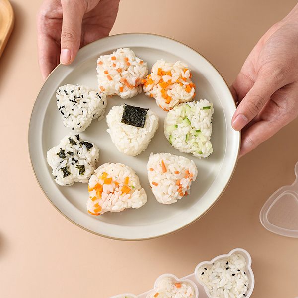 e White 3 Grid Sushi Form Bento Rice Ball Sushi Tool Set Seawee A