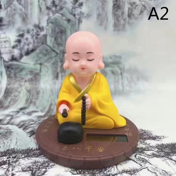 Solar Powered Bobble Rystende Hoved Dansende Legetøj Buddhist Monk Dol yellow