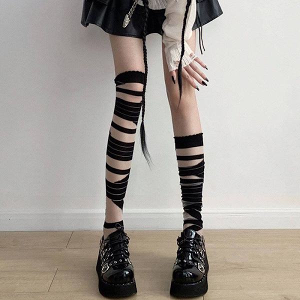 Kvinder Bandage Stripe Langstrømper Kvinde Lolita Jk Y2k Sexet White
