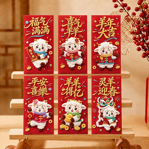 6 stk. 3D-sauedesign røde konvolutter med levende vietnamesisk Wi A16