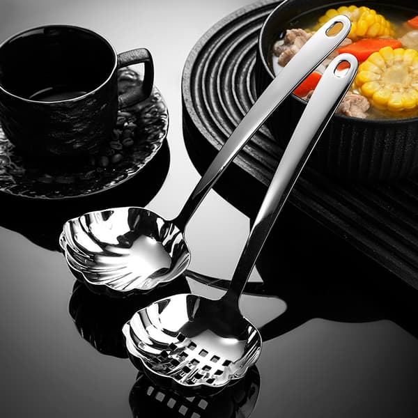 Ske i rustfrit stål, muslingeformet kogeske til familiemiddag A