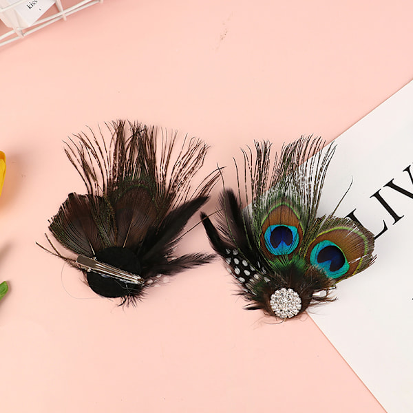 e Peacock Feather Hair Clip Hårklemme Mote Hårdekor Hårkl A1