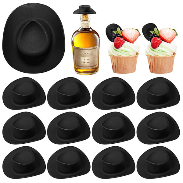 10 st mini plast cowboyhatt Western bröllopsfest dockhattar S Black