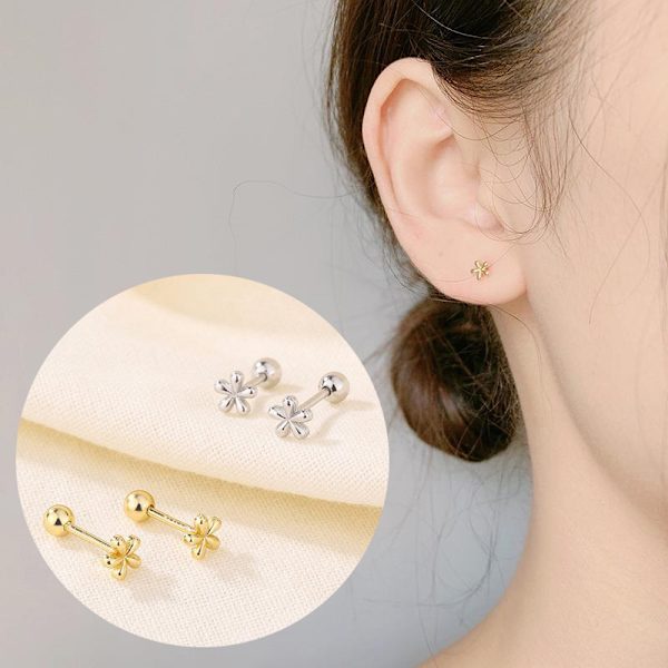 1 Par Simple Guld Øreringe Sølv Mini Small Flowers Ear Stud P Silver