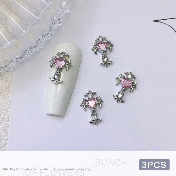 3 stk 3d Pink Zircon Negle Smykker Diy Decals Crystal Gems Nail 3274