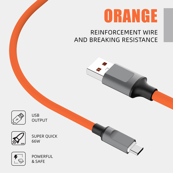 120 W USB -C-tyypin nestemäinen silikonikaapeli PD-pikalatauskaapeli Yellow Lightning