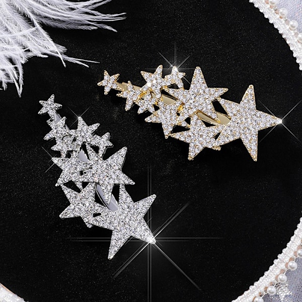 Rhinestone Pentagram Hårklemmer Dame Styling Hårklemmer Glitte A2