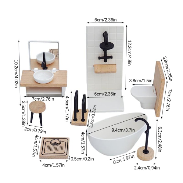 1:12 Dukkehus Miniaturesæt Brusebad Toilet Badekar Kommode