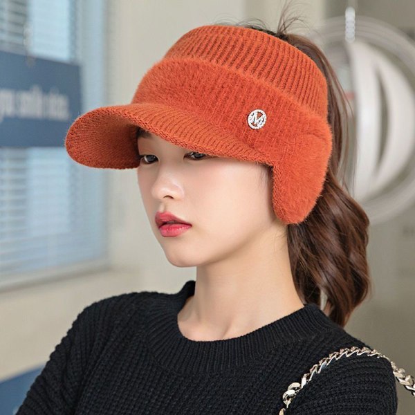 Naisten paksunnettu ankankielinen neulottu hattu syys- ja talvikorva Orange