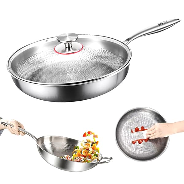 Titanium Hammered Pan Pro med lokk Titanium-panner for matlaging Du