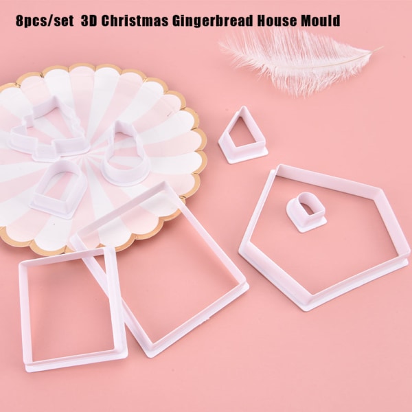 8 stk DIY Plastic Cookie ter Set 3D Christmas Pepperkakehus