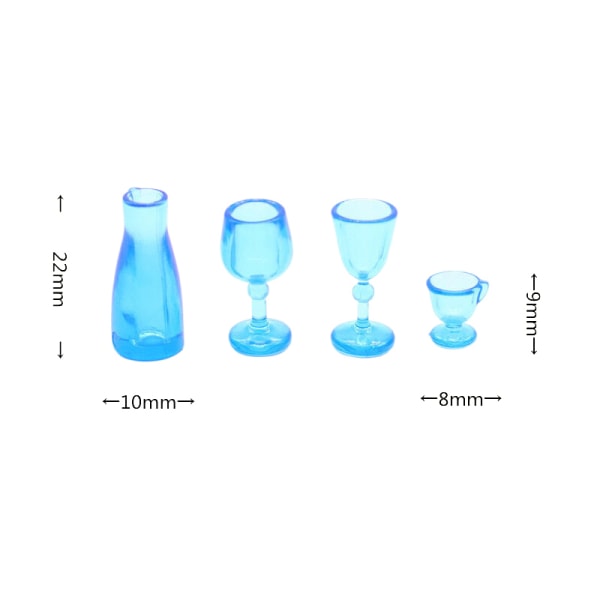 4st 1/12 Dollhouse Simulation Blue Wine Glass Goblet Set Dollh