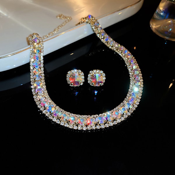3 Styck Lyx Kristall Halsband Örhängen Set Trend Brud Bröllop 4
